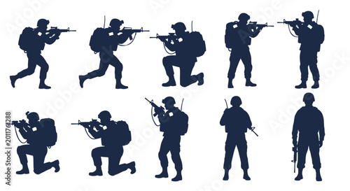 Photos Silhouettes of soldiers with guns.