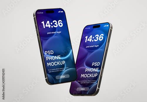 Two smartphones isolated on white background – mockup
