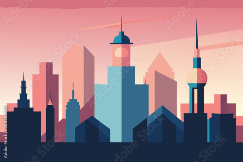 Bild auf Leinwand Minimal City Skyline Eastern European Style Geometric Buildings Vector Illustrat
