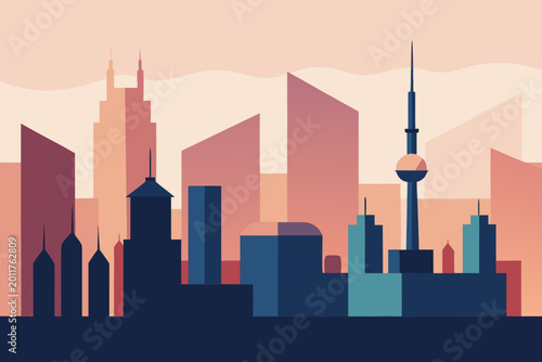 Foto Minimal City Skyline Eastern European Style Geometric Buildings Vector Illustrat