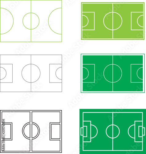 Top View Soccer Field Layouts and Football Pitch Marking Vector Illustrations