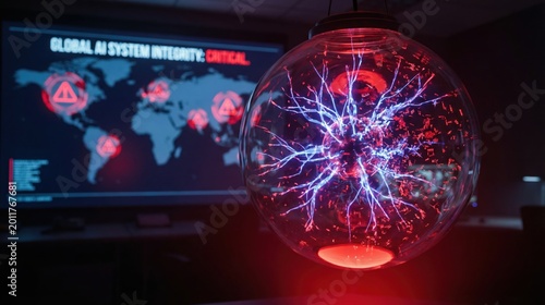AI model drift risk technology globe electricity network data warning