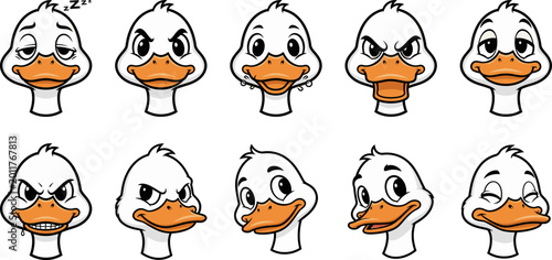 Valokuva White duck cartoon character collection featuring multiple different emotional f