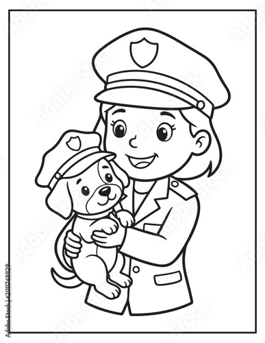 Police girl coloring pagse 