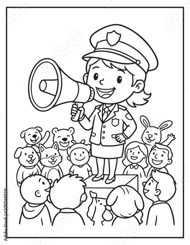 Police girl coloring pagse 
