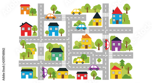 Tableau sur toile Colorful houses on a road map.