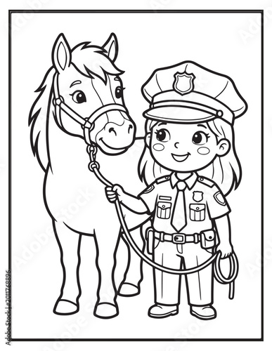 Police girl coloring pagse 