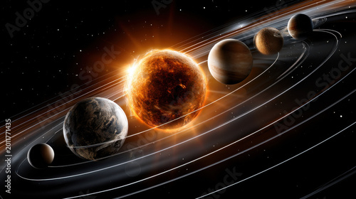 Solar system glowing sun planet orbit cosmic alignment space background astronomy galaxy star science universe glowing sun planet orbit cosmic alignment space background astronomy galaxy star