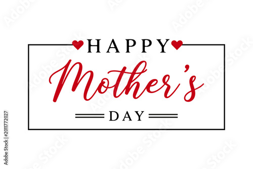 Elegant Happy Mother's Day design in a black frame with red hearts. Available as vector EPS, high-res JPG, and transparent PNG for cards and banners.