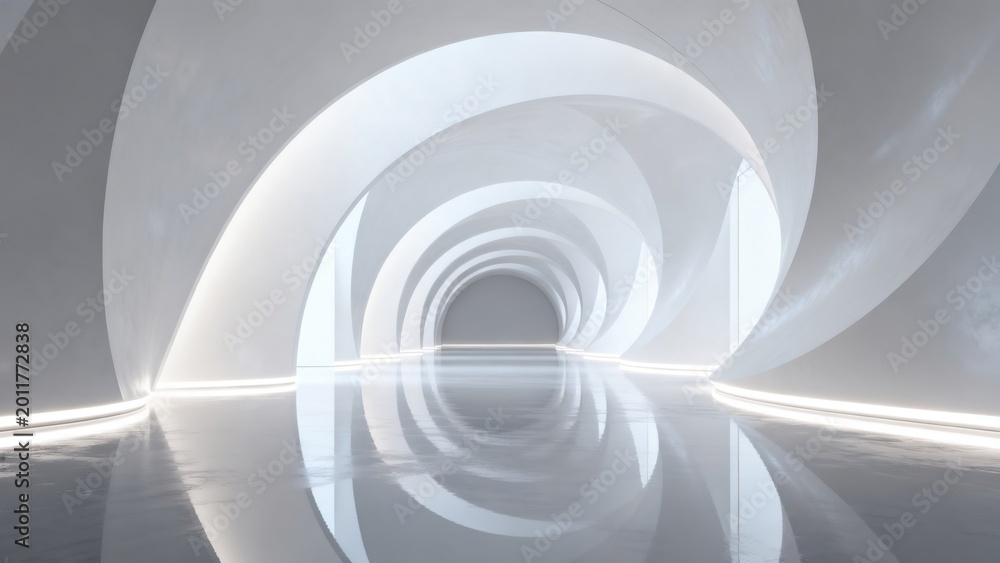 Fototapeta premium Abstract white curved architectural corridor