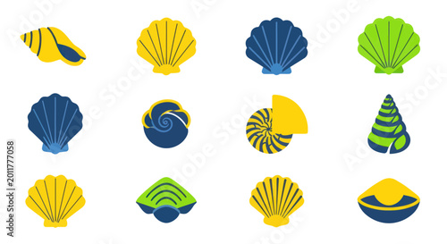 Tableau sur toile Collection of colorful seashells variety.