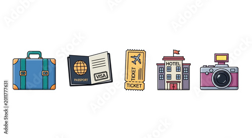 Canvas Print Travel icons with luggage and camera.