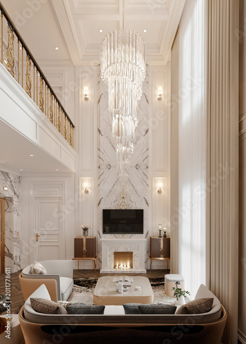 3d render of luxury home interior, living room