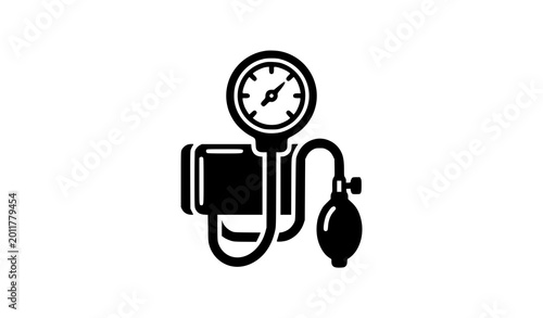 Foto Sphygmomanometer glyph icon vector with black blood pressure monitor symbol for
