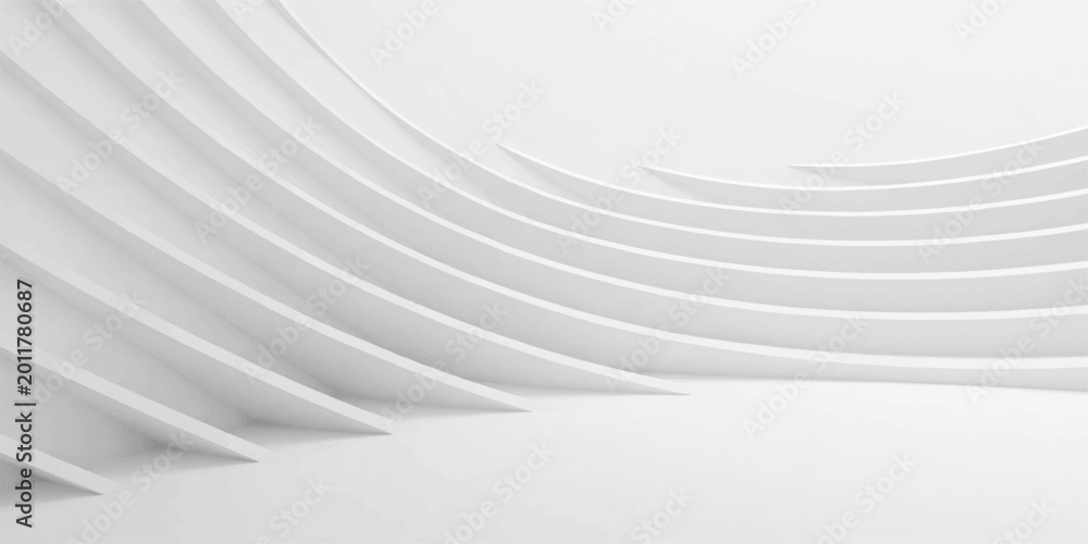 Obraz premium White abstract background with 3d futuristic geometric circles and architectural spiral lines creates a light tech pattern tunnel illustration