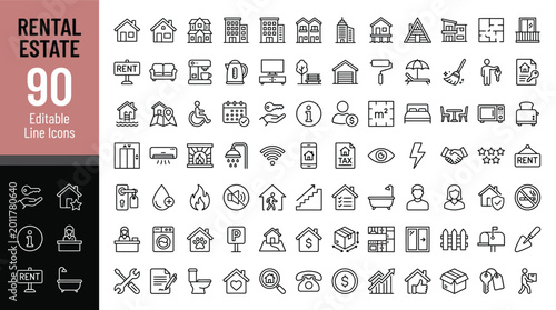 Bild auf Leinwand Rental Estate Line Editable Icons set