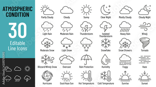 Photography Atmospheric Conditions Line Editable Icons set