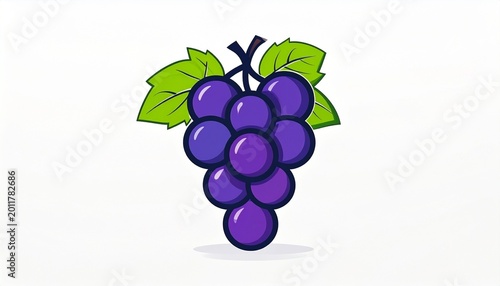 Stylized Purple Grapes with Green Leaves Showcasing Cartoon Fruit Illustration and Conceptual Photography Design