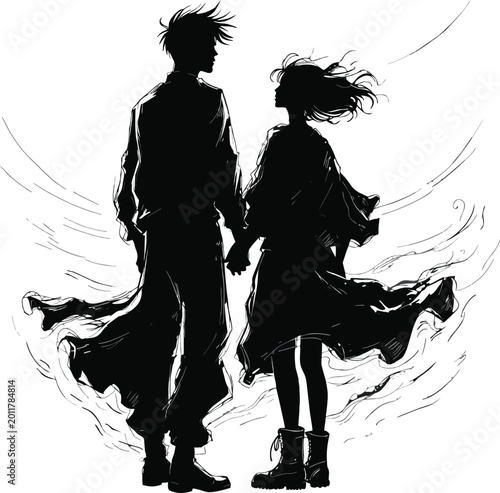Romantic Couple Silhouette Vector