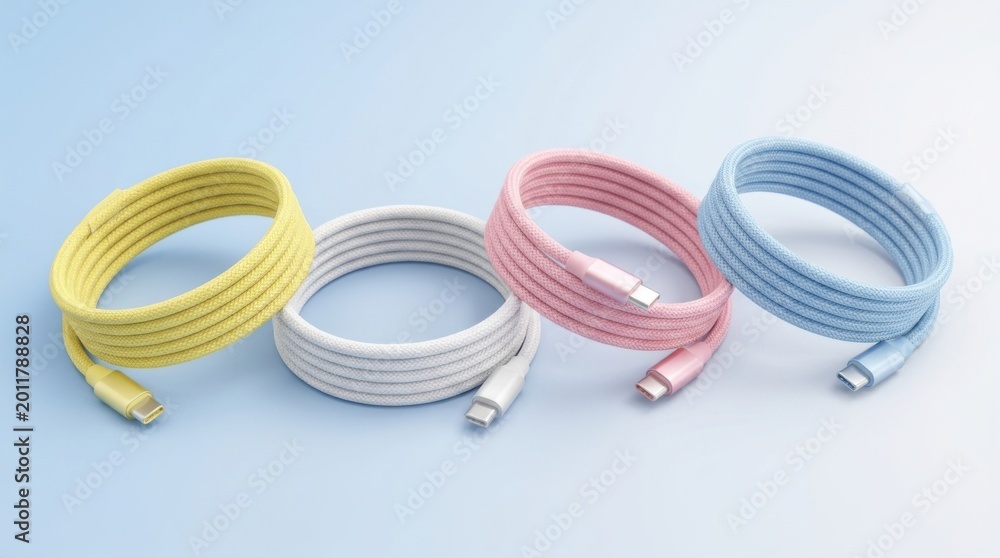 Fototapeta premium Minimalist Layout of Pastel Colored Charging Cables