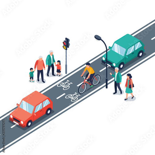 Fotografie People walking on the road with cars.