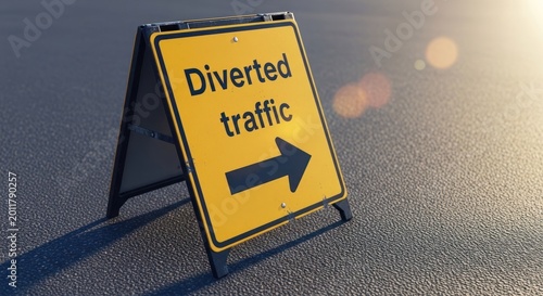 Yellow A-frame sign indicating diverted traffic