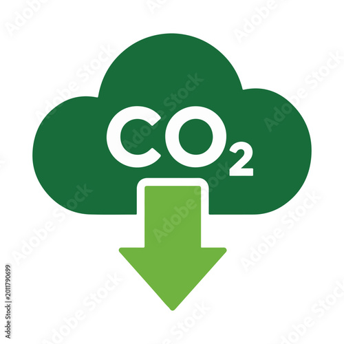 CO2 reduction icon with cloud and downward arrow