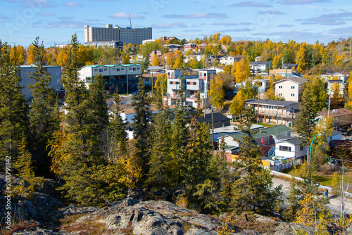 Residential area and boreal forest in Yellowknife, Northwest Territories, Canada