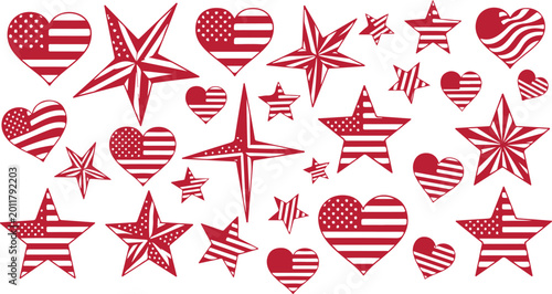 American flag stars and hearts icons