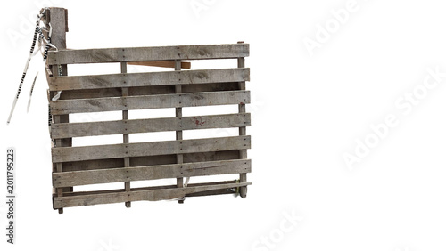 Fényképezés old wooden pallet standing up isolated on Transparent background