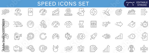 Canvastavla Speed Icons Set with Fast Delivery, Performance Gauge, Rocket, Stopwatch, Turbo