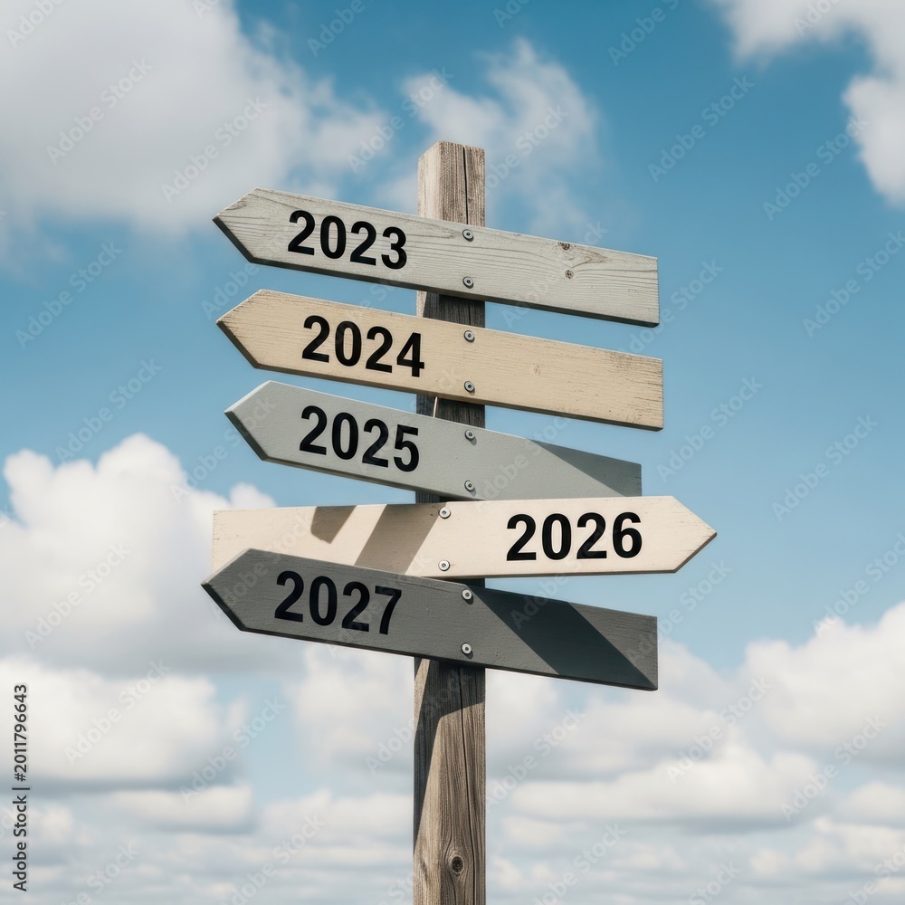 Fototapeta premium Future years indicated on directional sign