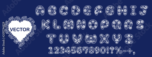 White Lace doilies in Crochet style Alphabet vector collection with Whimsical Coquette letters, number, symbols in Girly, Grandma style made of bridal veil fabric. Wedding, cards, feminine, BD