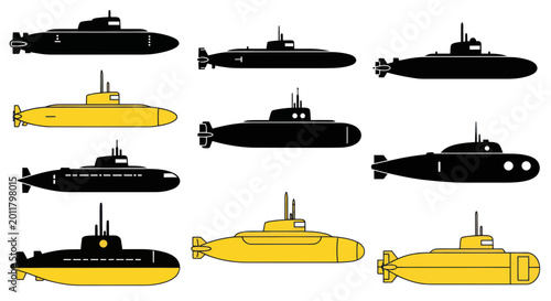 Quadro su tela Diverse Submarine Collection: Black and Yellow Naval Vessels