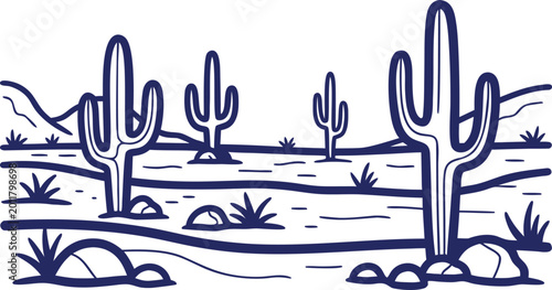 Canvastavla Desert landscape with cacti and rocks in a dry arid environment