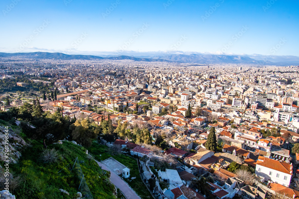 Obraz premium Cityscape view of Athens, Greece as seen from the top of the Acropolis of Athens site.