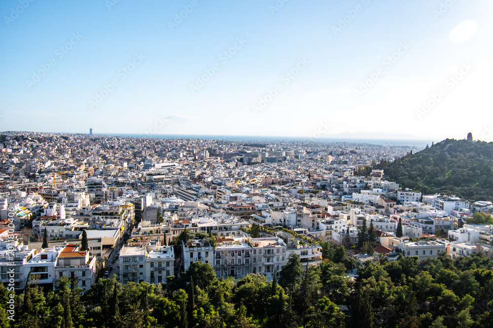 Obraz premium Cityscape view of Athens, Greece as seen from the top of the Acropolis of Athens site.