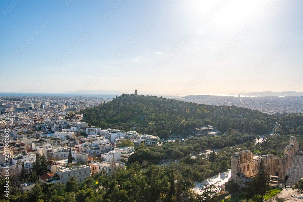 Obraz premium Cityscape view of Athens, Greece as seen from the top of the Acropolis of Athens site.