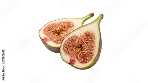 Obraz na płótnie Fresh ripe fig fruit cut in half showing the vibrant red inner seeds and pulp is