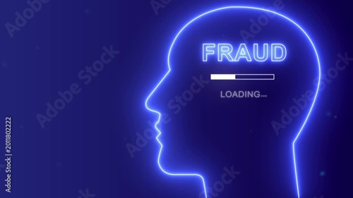Fraud detection loading concept with neon human head silhouette, Cyber security and digital threat background.