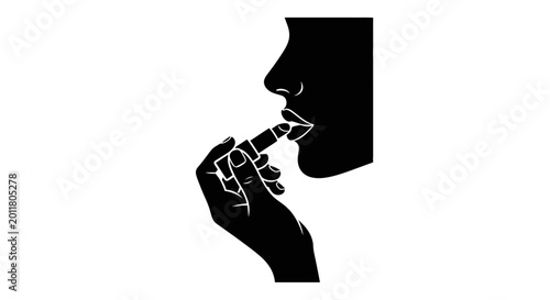 Fényképezés Silhouette of Application: An elegant silhouette highlights a hand applying lipstick, a timeless scene of beauty and self-expression