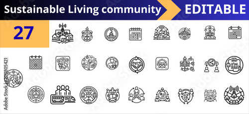 Bilde på lerret Sustainable living community outline icons set