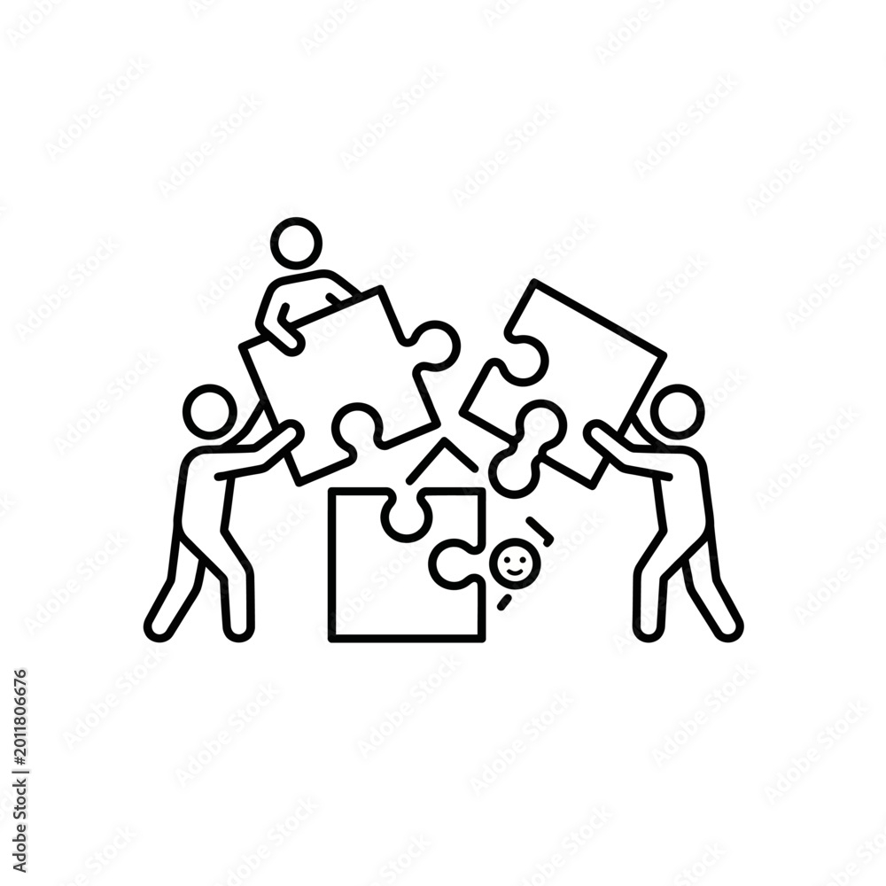 Fototapeta premium People Working Together on Jigsaw Puzzle.