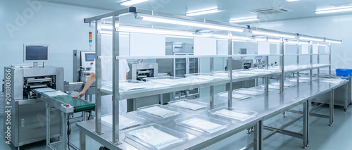Modern cleanroom production line with automated machinery and sterile packaging