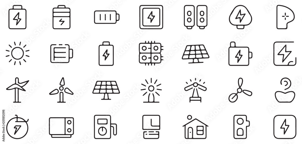 Obraz premium Solar Energy and Battery Line Icons Collection. Vector illustration eps 10