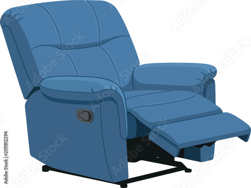 Blue recliner armchair with extended footrest living room modern furniture fabric furniture reclining chair comfort chair relaxation home recliner armchair