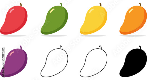 Schilderij op canvas Minimalist mango illustrations in assorted colors with seed patterns on white background