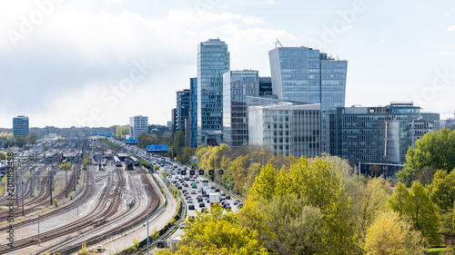 Quadro su tela Panoramic cityscape of the Zuidas business district in Amsterdam