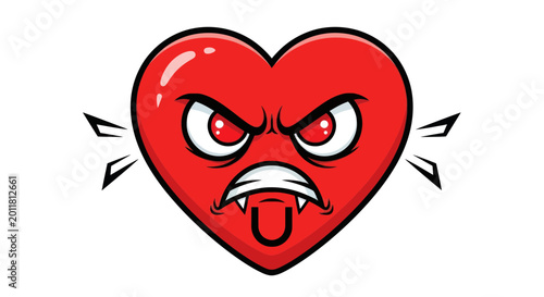 Quadro su tela Angry Red Heart Cartoon Character with Sharp Teeth and Fierce Eyes