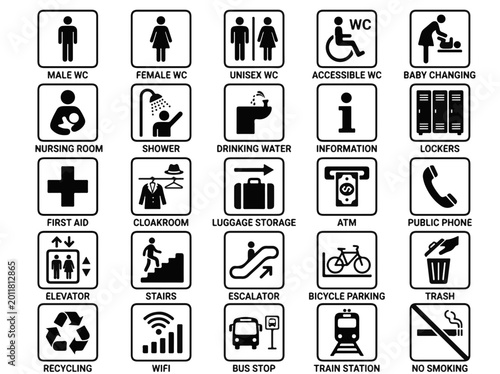 Fotografi Set of Public Restroom and Facility Signs for Various Needs
